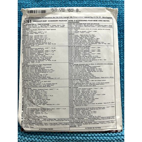 McCalls Sewing pattern 3761 baby quilt Nursery dinosaur - Picture 3 of 9